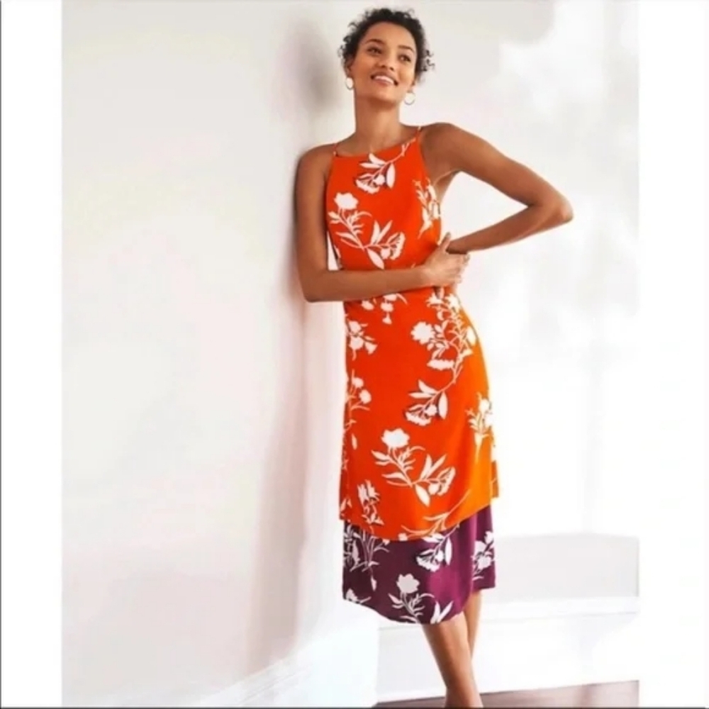 Ann Taylor Red and White Floral High-Low Dress